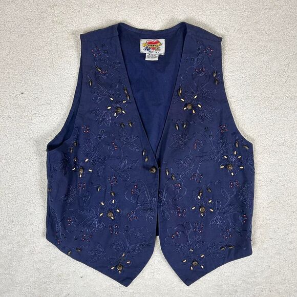 Sorrel Dark Blue Embroidered Beaded Whimsigoth Witchy Vest - Picture 1 of 3